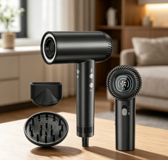 Hair dryer, fast drying, low noise, magnetic nozzle and diffuser, suitable for home and travel use