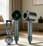 High-speed hair dryer, LCD display, multiple speed and temperature settings, low noise design
