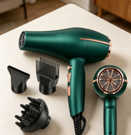 High-power hair dryer, fast drying, multiple heat and speed settings, with detangling comb attachment