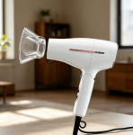 Hair dryer, foldable handle, dual voltage, concentrator nozzle, multiple heat and speed settings