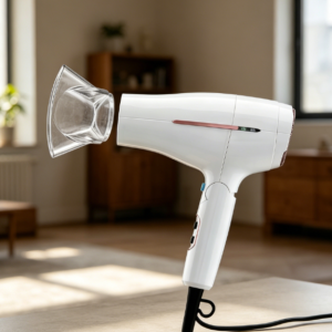 Hair dryer, foldable handle, dual voltage, concentrator nozzle, multiple heat and speed settings