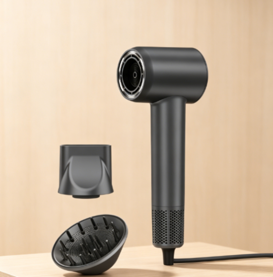 Hair dryer, brushless motor, magnetic nozzle and diffuser, lightweight for home and travel use